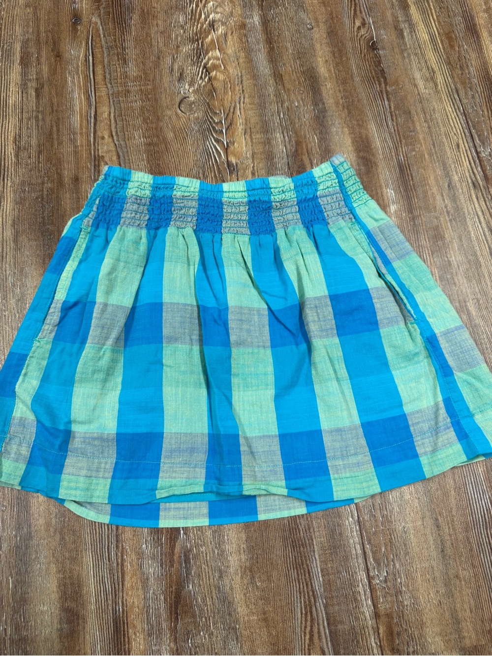 Vintage y2k preppy Blue and green plaid cotton mini skirt with elastic waistband